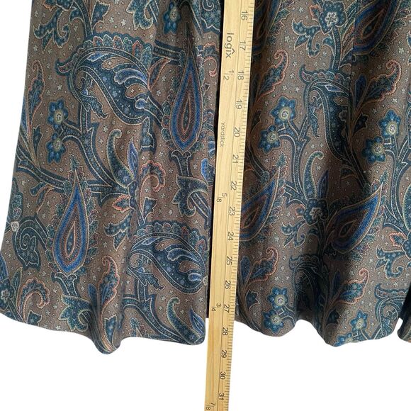 Vintage Midi Pleated Skirt M Olive Green Paisley Wool Silk Prairie Cottagecore - Picture 3 of 8